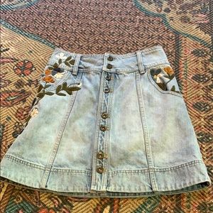 Free people denim embroidered skirt